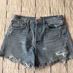 AGOLDE Parker Long Women’s Light Blue Distressed Denim Shorts